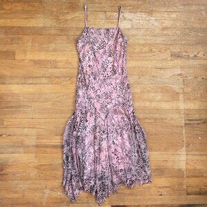 Vintage Beaded Leopard Dress Womens Size Small 1990s Pink Animal Print Crepe